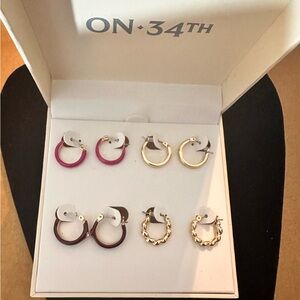 NIB On 34th 4-Pc. Set Small Pave & Color Mixed Style Hoop Earrings, 0.6", Pink